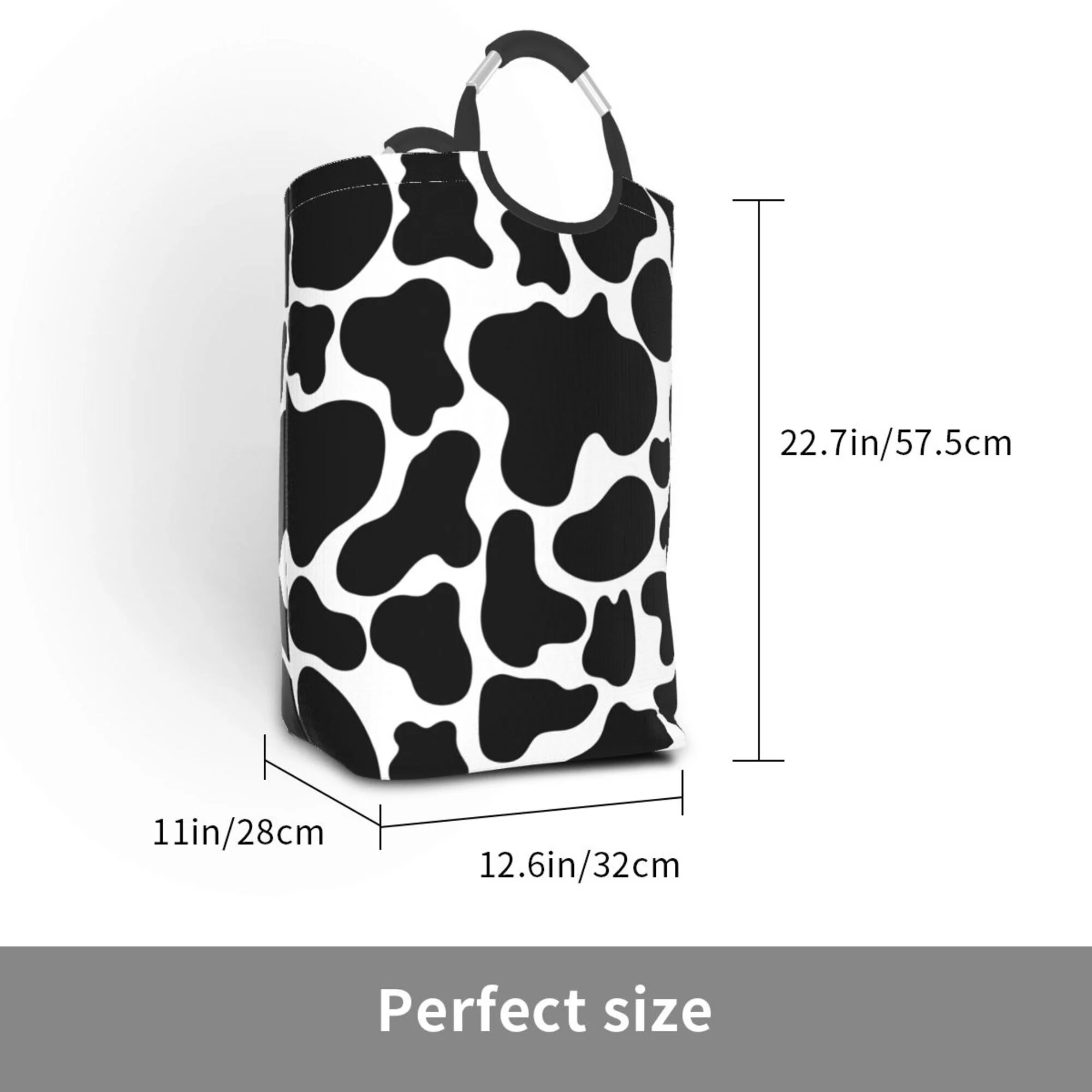 TEQUAN 50L Large Rectangular Laundry Hamper with Aluminum Handles, Abstract Black and White Cow Stria Prints Waterproof Foldable Dirty Clothes Basket