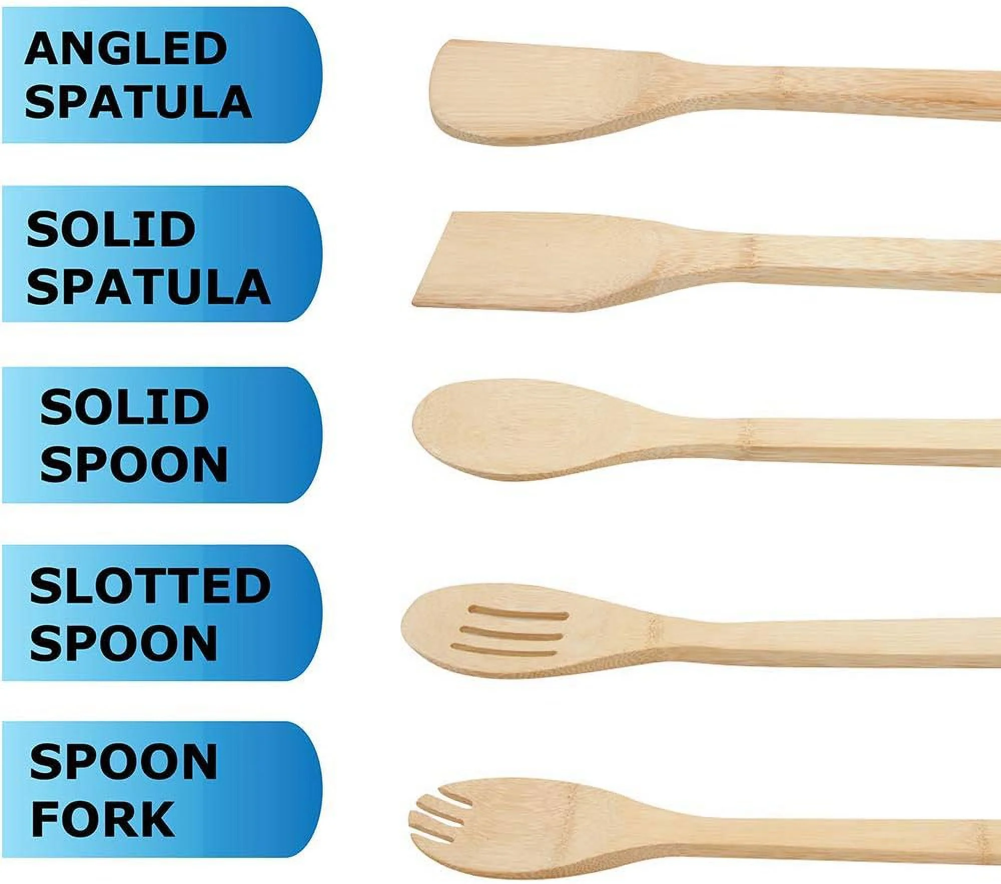 5 PCS Natural Eco-Friendly Bamboo Cooking Utensil Set/Spoon,Folk & Spatula Mix/Non Stick Wooden Kitchen Gadgets Pan Cookware Baking Cooking/Great Gift For Chefs & Foodies