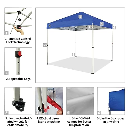 CROWN SHADES 10x10 Pop Up Canopy - Beach Tent with One Push Setup - Easy Outdoor Sun Shade for Events, Parties, Camping - Gazebo with STO-N-Go Cover Bag, Silver Coated Top, White