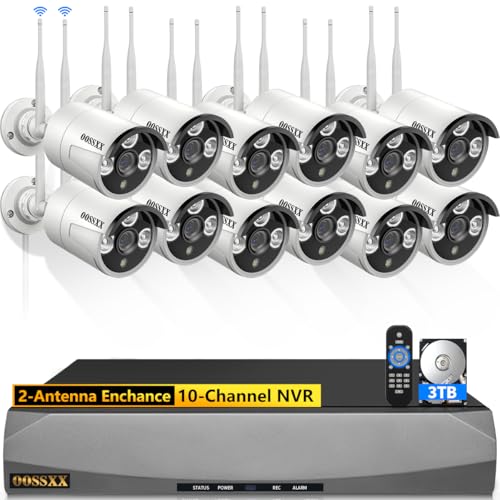 Dual Antennas for Wi-Fi Enhanced AI Human Detected 2K 3.0MP Wireless Security Camera System, Surveillance DVR Kits with 2TB Hard Drive, 4Pcs Outdoor WiFi Security Cameras, with Audio, Night Vision