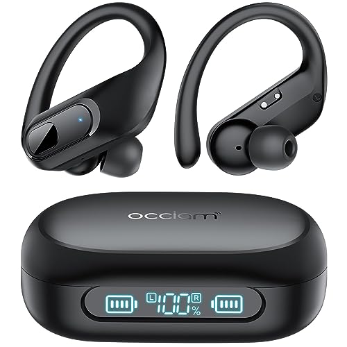 occiam Wireless Earbuds Bluetooth Headphones Ear Buds 96Hrs Playback Sport Over-Ear Waterproof Wireless Headphones Earphones with Earhooks ENC Mics Clear Call for Sport Running Workout (Black)
