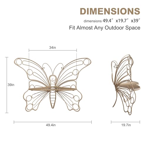 50 Inches Outdoor Bench, Garden Bench with Sturdy Iron Metal Frame, Pretty Butterfly Bench Front Porch Bench for Porch,Lawn,Garden,Yard