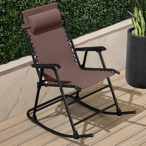 Best Choice Products Outdoor Folding Rocking Chair, Zero Gravity Lounge Chair, Patio Rocker w/Headrest Pillow - Amethyst Purple