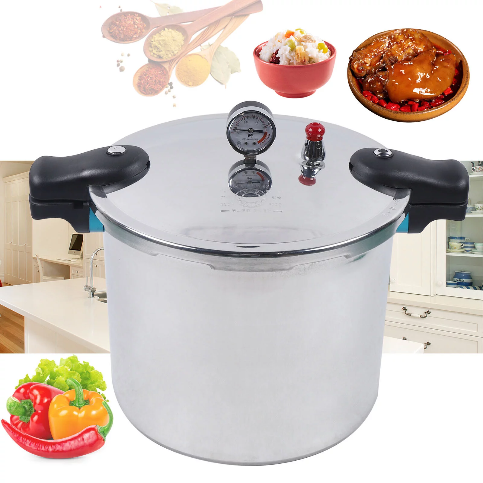 MIDUO Aluminium Pressure Cooker  22L Fast Cooking Gas Stoves Cooker 32cm Cooker Preserver with Steam Guage