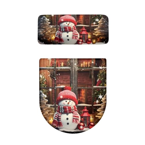 Christmas Bow Bell Toilet Tank Lid Cover and Toilet Seat Lid Cover 2 Pcs Set Toilets Covers with Elastic Cloth Fits Most Toilets Tanks & Lids