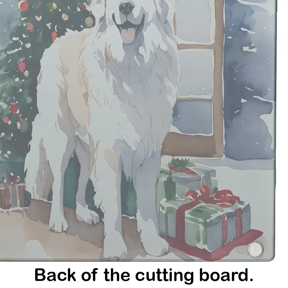 Great Pyrenees Cozy Christmas Glass Cutting Board Large 12 in x 15 in