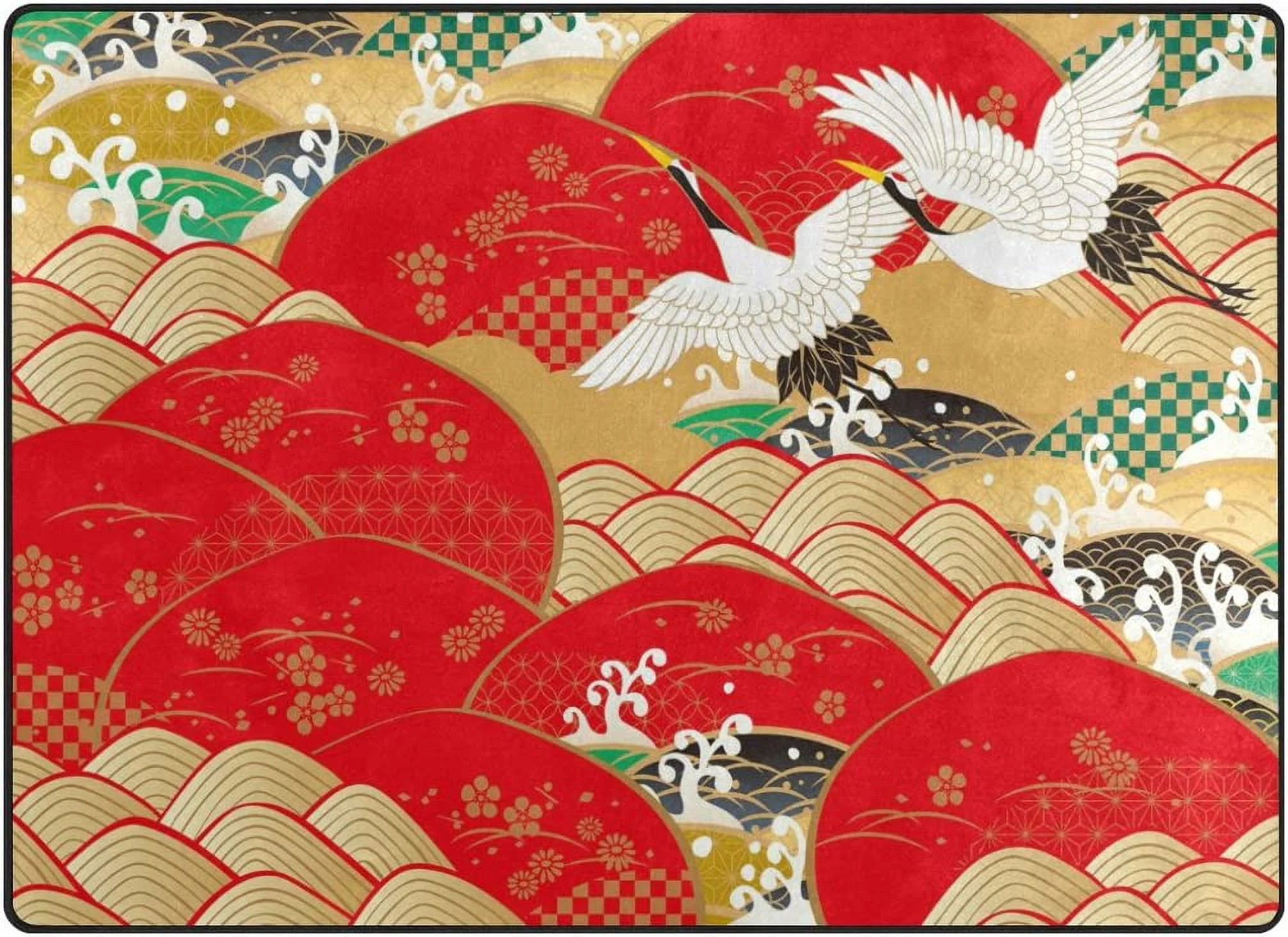 Wellsay Japanese Stylish Crane Bird Area Rug Rugs for Living Room Bedroom 5'3