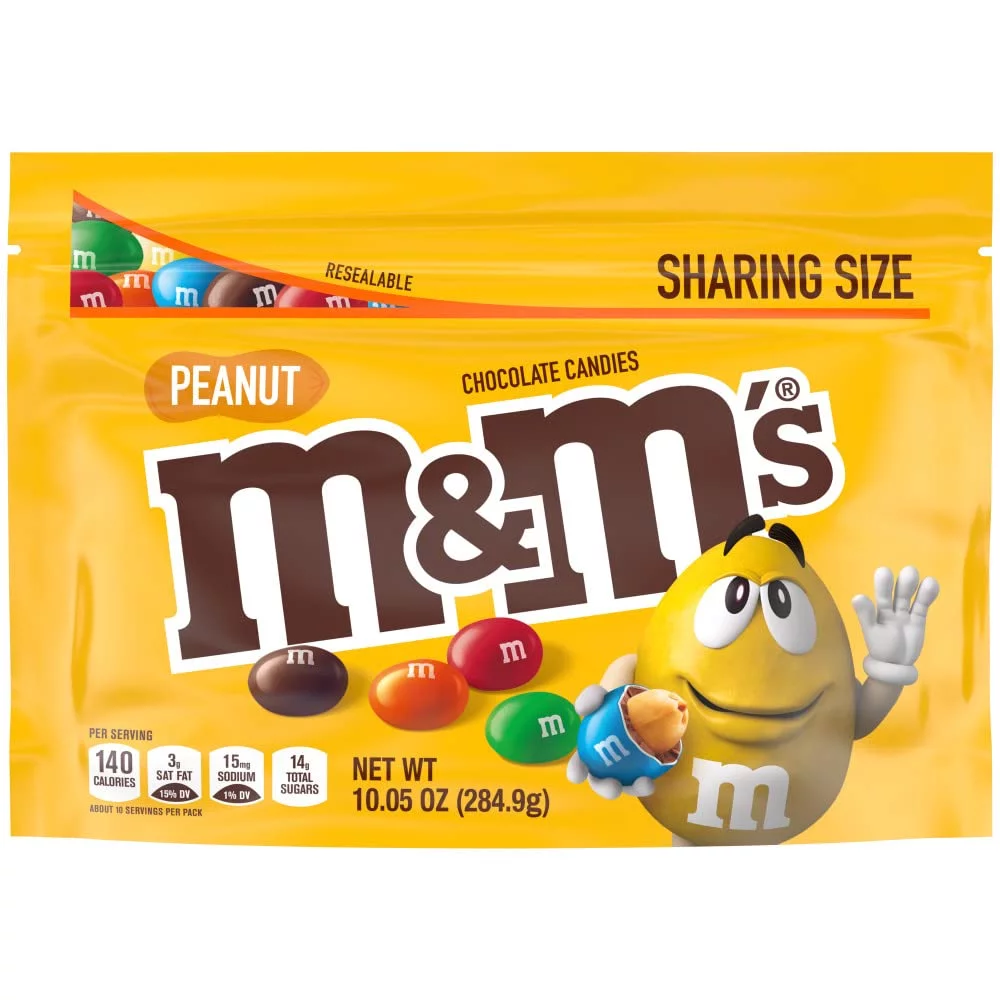M&M's Peanut Chocolate Candies, Sharing Size - 10.05 Oz Resealable Bag (Pack of 3)