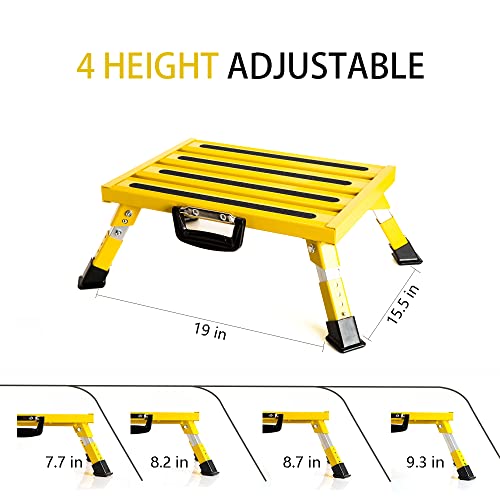 Homeon Wheels RV Steps Portable Foldable RV Steps Anti-Slip Surface with Handles Aluminum Folding Safety Platform Adjustable Height Supports Up to 1000 lbs for Camping Travel Trailer Truck