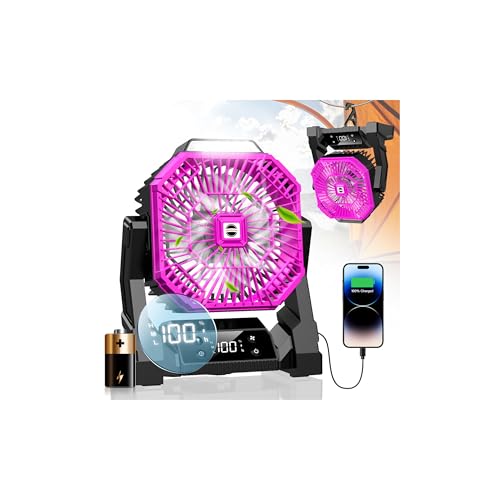 Portable Camping Fan with LED Lantern, 15000mAh Rechargeable Battery Operated Fan with 3 Speeds & Digtal, Personal USB Table for Camping Essential ＆ Hurricane-Ready