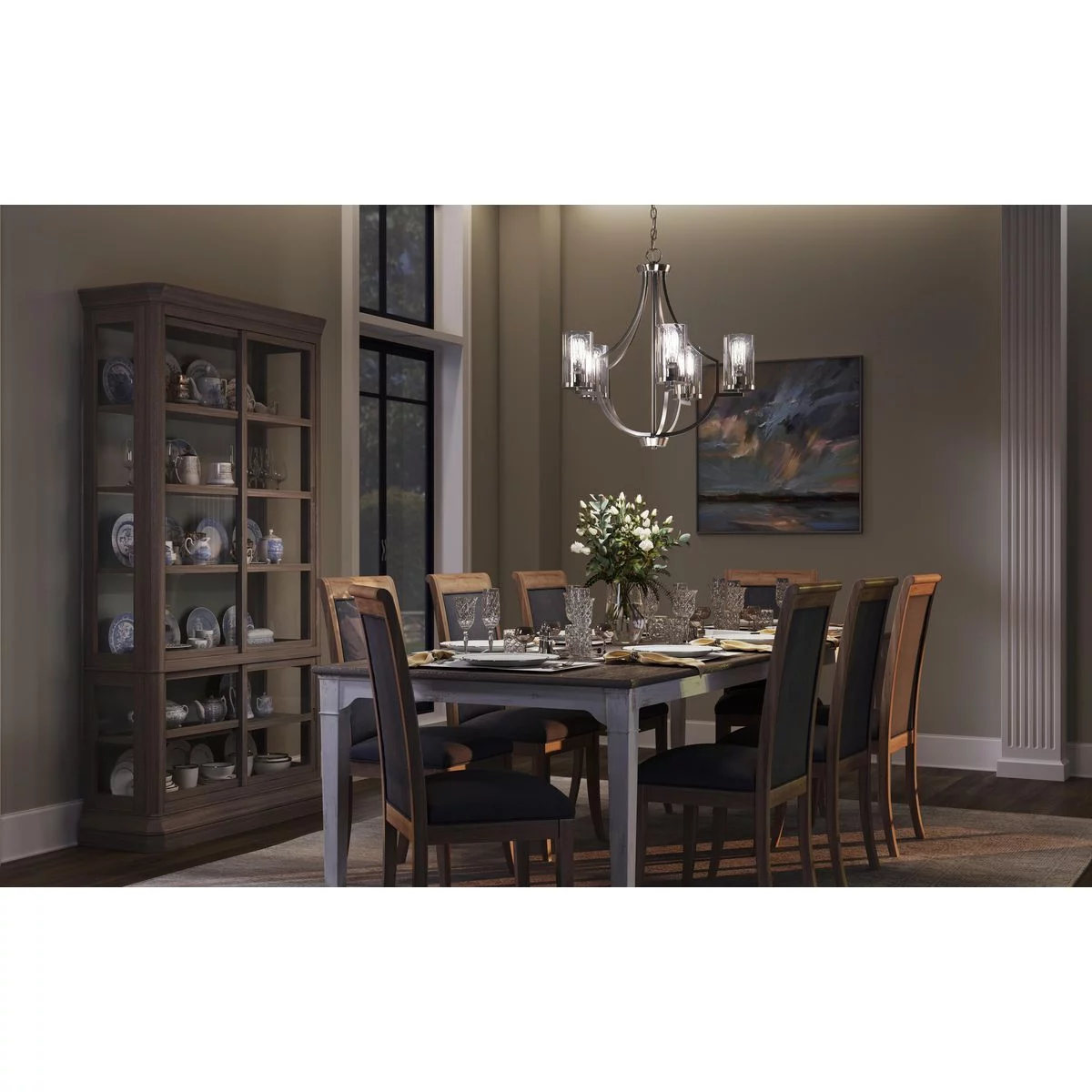 Lassiter Collection Five-Light Brushed Nickel Clear Glass Modern Chandelier Light