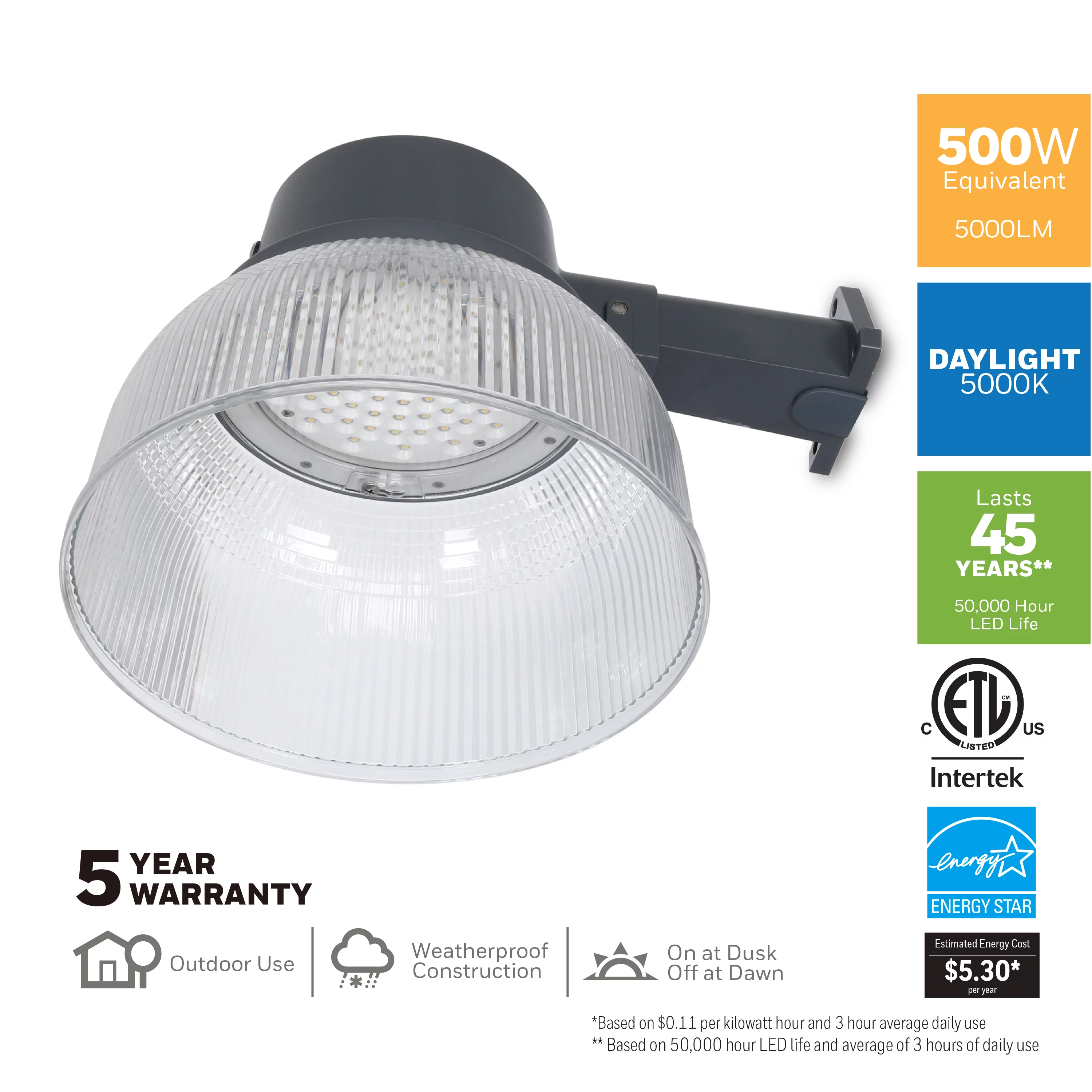Honeywell 5000 Lumen LED Utility and Barn Light, Gray Finish