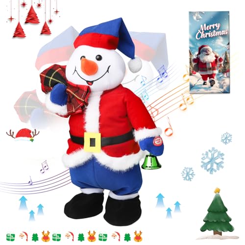 Jumping Singing Dancing Snowman Santa Plush Toys,Funny Novelty Electric Snowman Stuffed Animals Animated Christmas Plush Toy White Elephant Gifts 2025 Xmas Gift for Kids,15