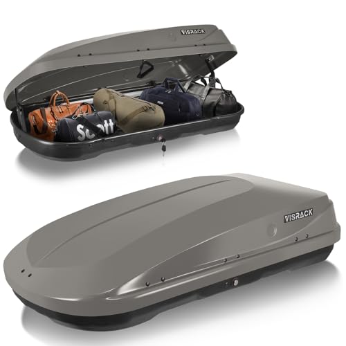 Hard Shell Roof Cargo Box, 13 Cu.Ft Gray Car Roof Top Cargo Carrier with Lock, Dual-Side Opening Luggage Storage Box, 56