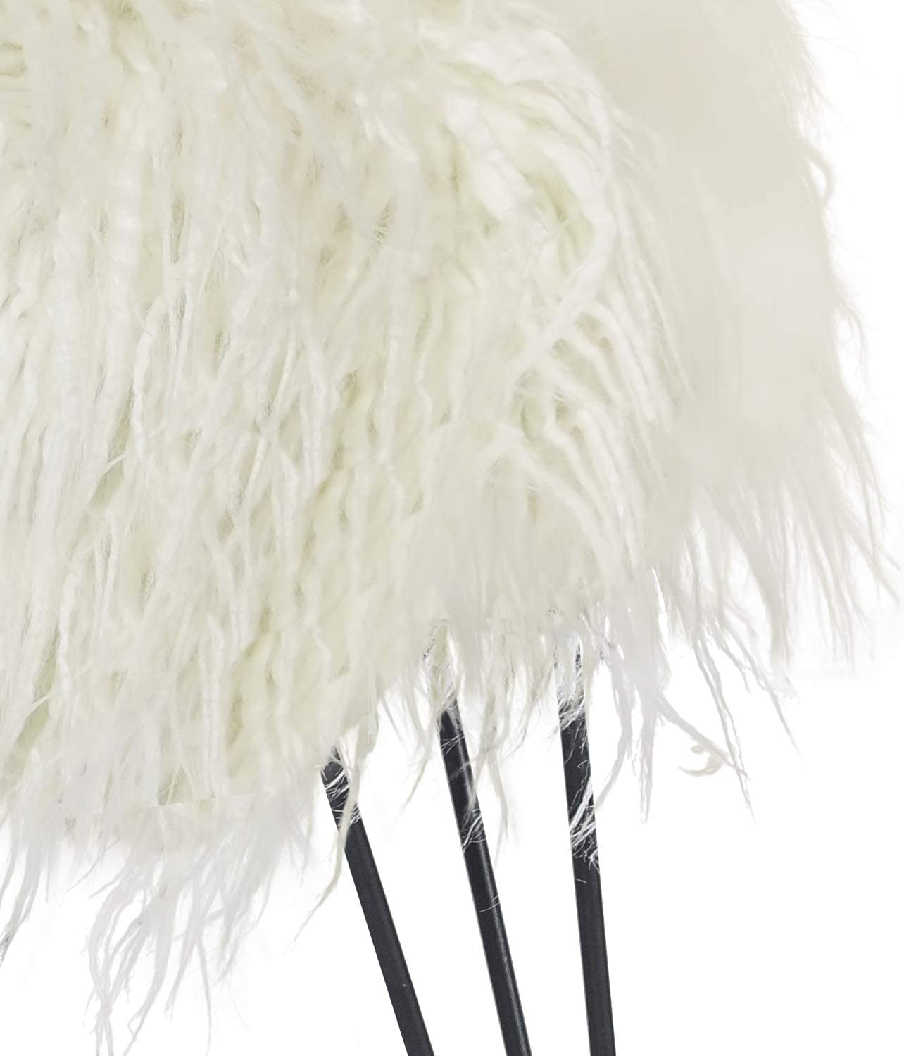 Homebeez Faux Fur Ottoman Footrest Vanity Stool with Metal Legs White