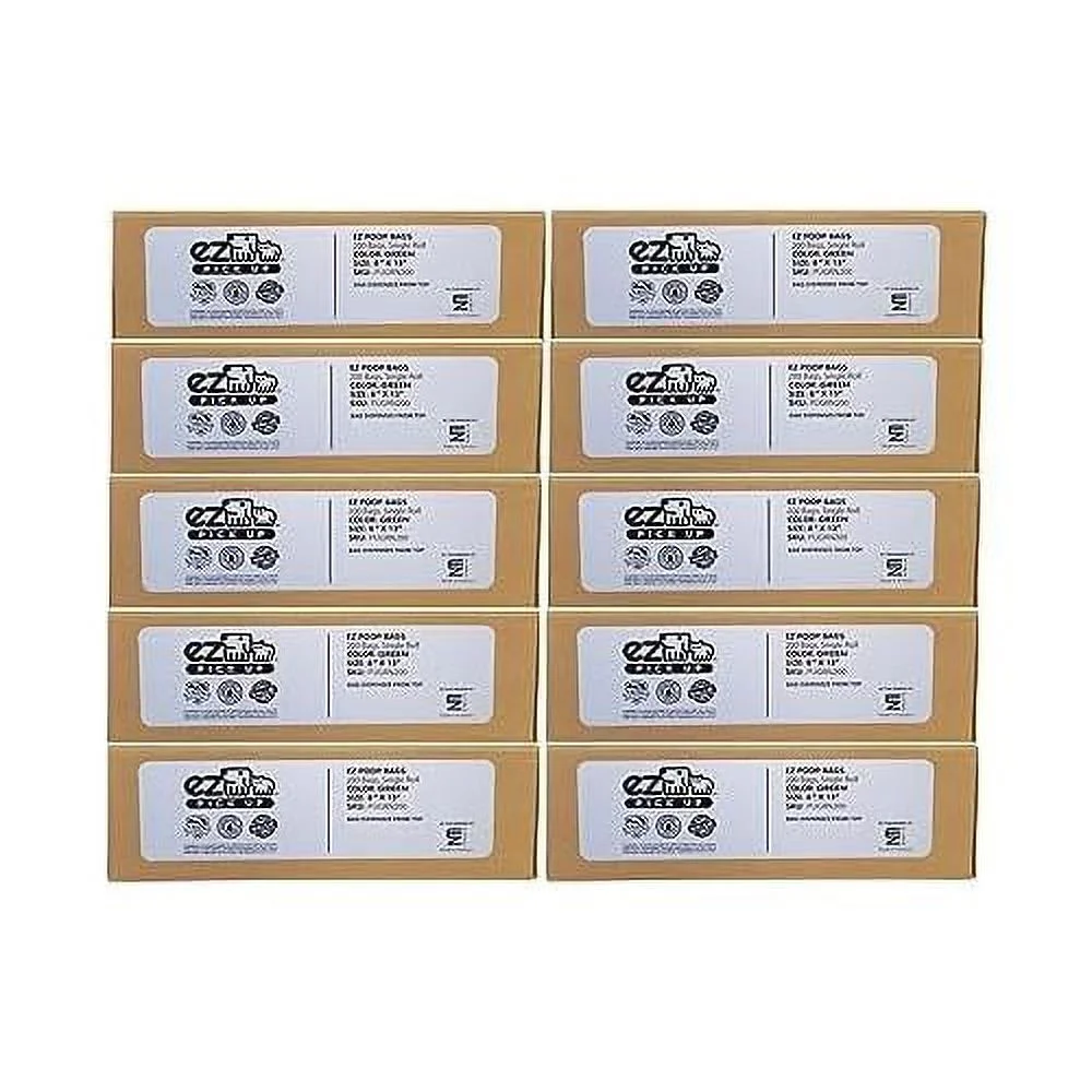 EZ  Dog Waste Bags 10 Rolls, Case Of 2000 Bags (200 Bags Per Roll)
