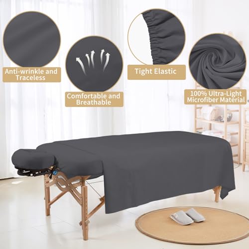 4 Sets Premium Microfiber Massage Table Sheets Set 3 Piece Set Includes Massage Table Cover Fitted Sheet and Fitted Face Rest Cover, White