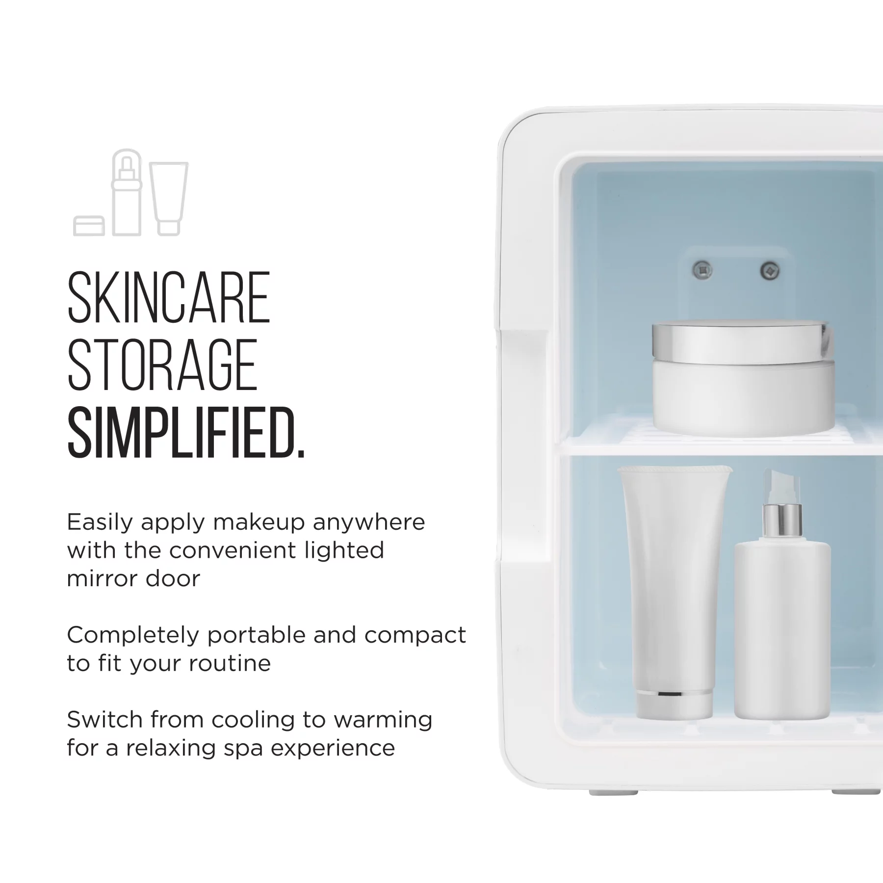 Chefman Portable Mirrored 6L Mini Fridge w/ LED Light, Heating and Cooling - White, New