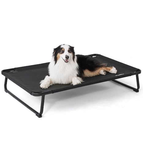 Made4Pets Outdoor Elevated Dog Bed for Large Dogs - Cooling Raised Pet Cot with Skid-Resistant Feet, Tool-Free Setup, Chew-Resistant Frame, Washable Mesh Hammock, Indoor & Outdoor Use, 42