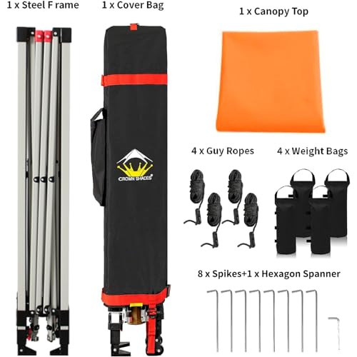 CROWN SHADES 10x10 Pop Up Canopy - Beach Tent with One Push Setup - Easy Outdoor Sun Shade for Events, Parties, Camping - Gazebo with STO-N-Go Cover Bag, Silver Coated Top, White