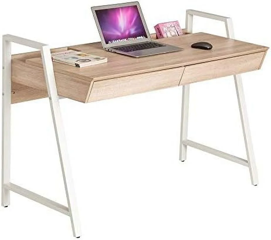 HOOMHIBIU 50\u201D Computer Desk with Drawers  Small Modern Wood Home Office Desk Workstation  PC Laptop Work Table with   White and Oak