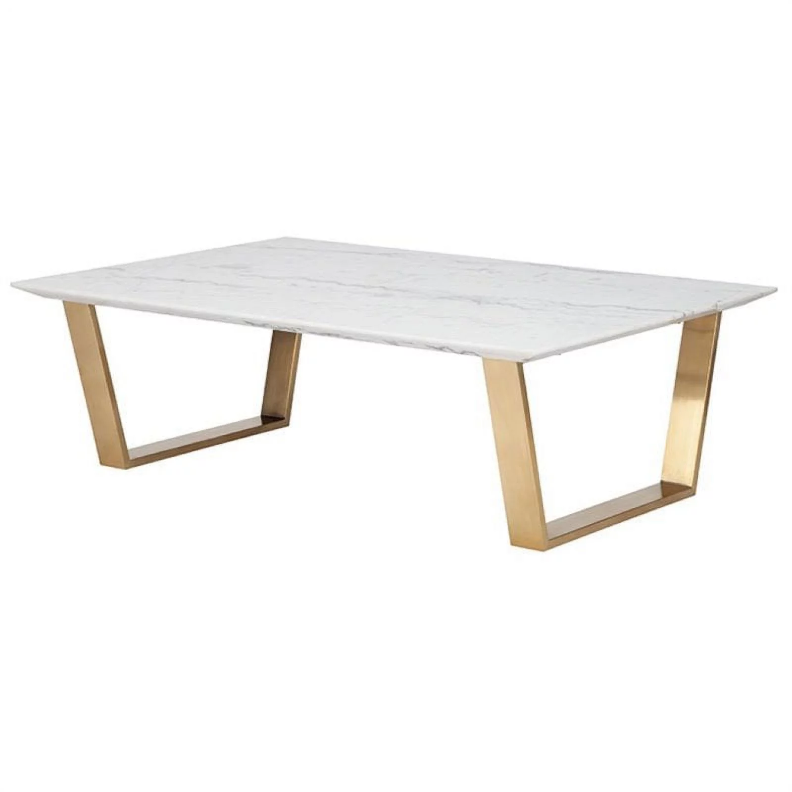 Maklaine Marble Top Coffee Table in Gold and White