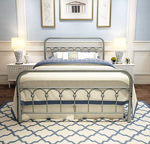 TUSEER Metal Bed Frame Full Size with Vintage Headboard and Footboard Platform Base Wrought Iron (Black)