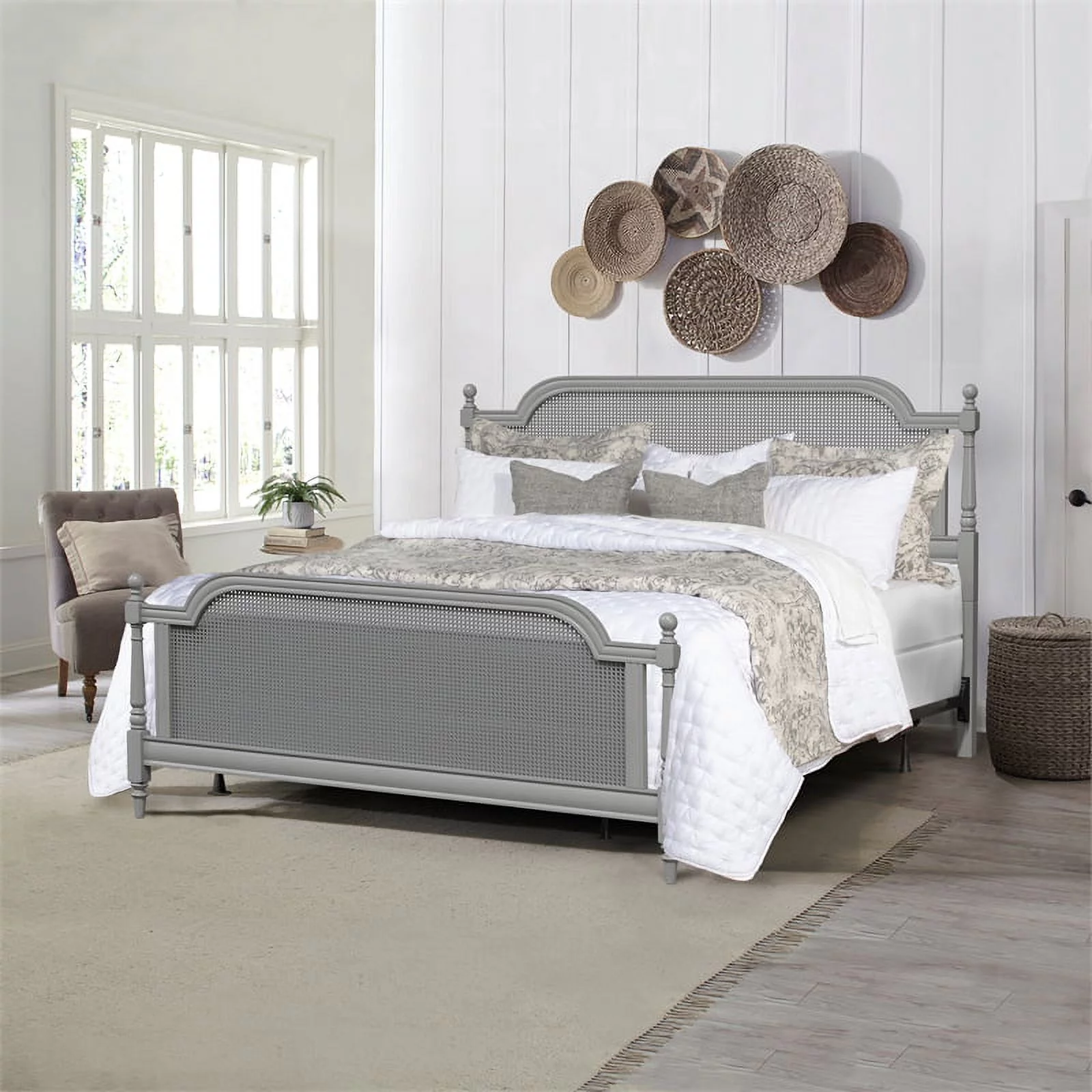Hillsdale Furniture Melanie Wood and Cane King Bed French Gray