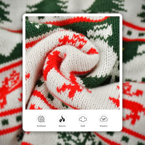 Vehomy Dog Christmas Sweater Warm Pet Xmas Turtleneck Sweater with Snowflakes Reindeers Bells Dog Christmas Knitwear Knitted Shirt Pullover Clothes for Medium Large Dogs XXL