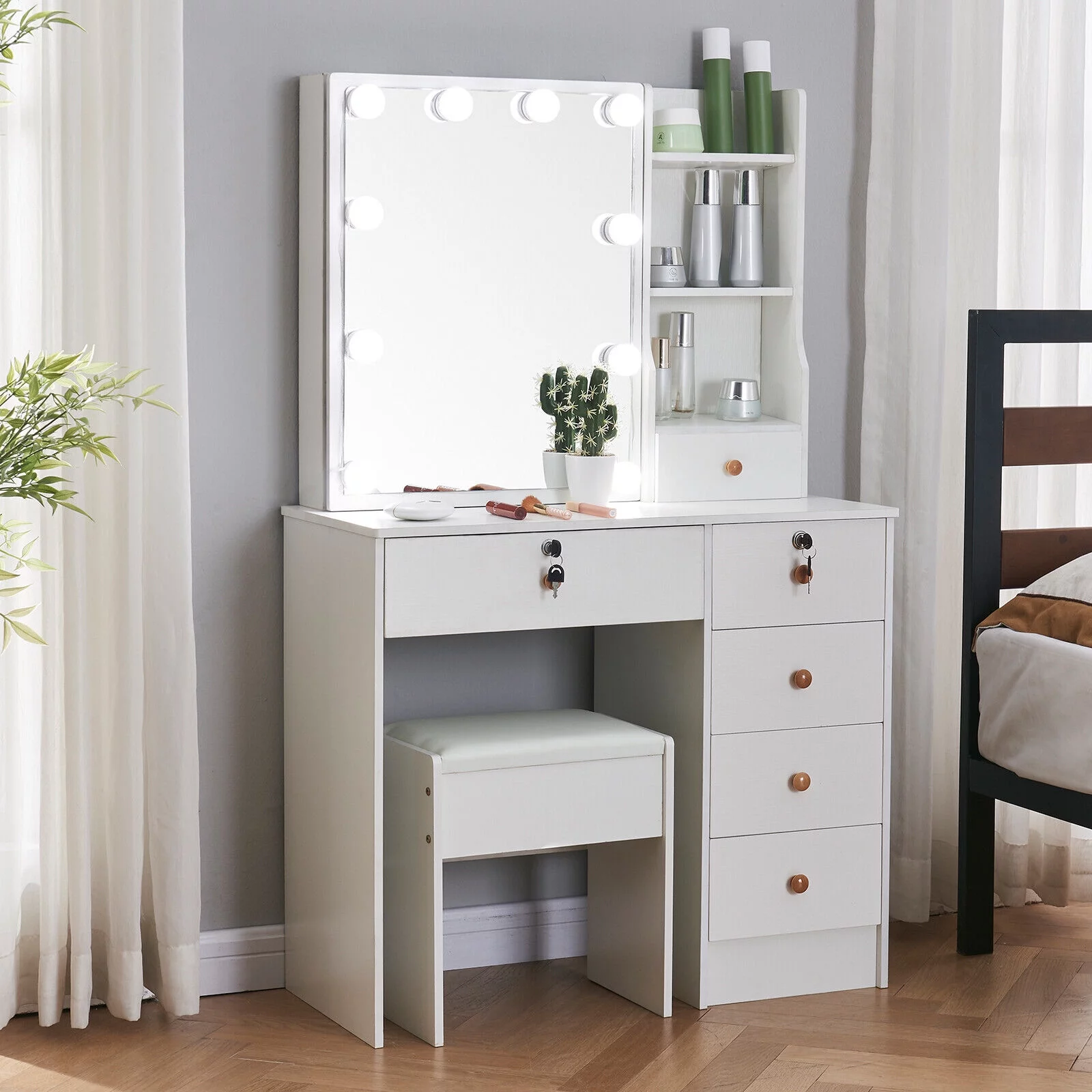 Makeup Vanity Table Set Bedroom Dressing Table with Mirror