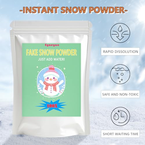 Fake Snow Powder, Artificial Snow, Christmas Snow, Faux Snow, Make Fluffy Snow In Seconds, Instant Snow Powder - Add Water Grows To 100x, Great For Slime Diy Arts & Crafts Snow Decoration (16 Ounces)