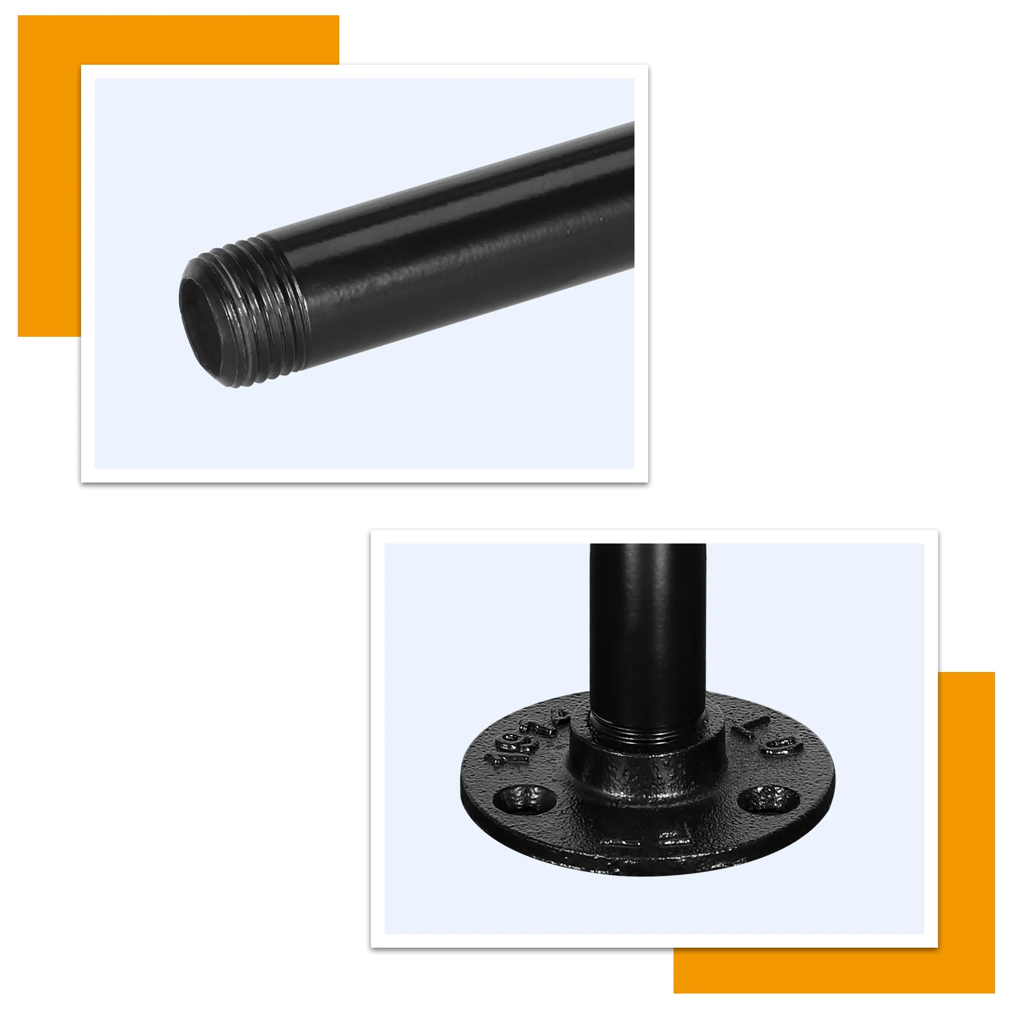 4-Pack 12 Inch Wheeled Tube Table Legs, Industrial Table Legs with Corner Casters - Rustic Metal Tube and Flange - Table Stand Brackets with Twine