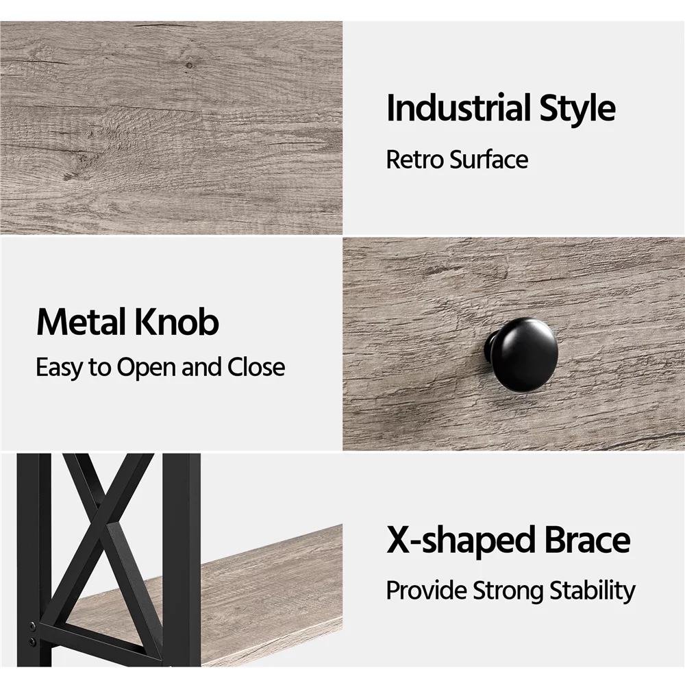 Topeakmart X Design Console Table w/ 1 Drawer & 2 Shelves, Gray