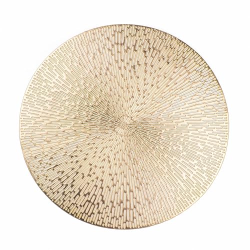 Snowkingdom Round Gold Placemats Set of 12, Gold Vinyl Metallic 15 Inch Round Placemat, Washable Wipeable Hollow Place Mats Non Slip Dining Table Mats for Halloween Wedding Party Christmas Decoration