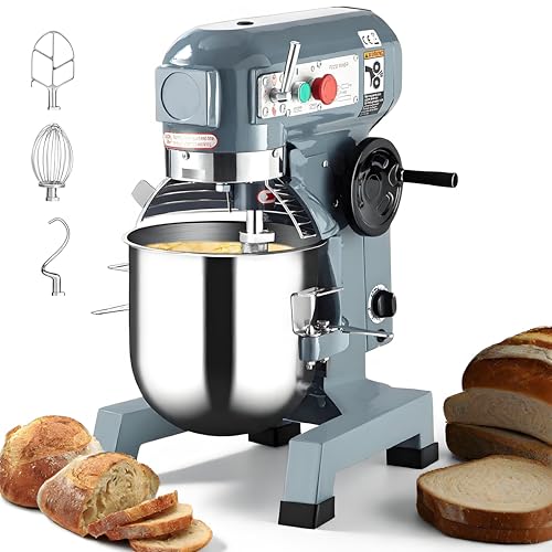 Commercial Food Mixer, 450W 10QT Heavy Duty Stand Mixer, 3-Speed Adjustable (130-415 RPM), Stainless Steel Bowl for Baking, Restaurants, Bakeries