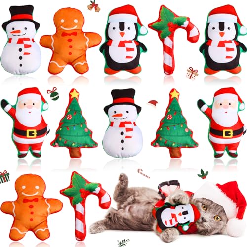 Liliful 12 Pieces Cat Catnip Toys Gifts Xmas Stuffed Plush Catnip Filled Toys for Cat Teething Chew Toys Catnip Toys Christmas Holiday Party Favor Supplies Decor