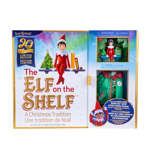 The Elf on the Shelf 20th Anniversary Scout Elf – Boy with Blue Eyes, Posable Christmas Elf and Storybook