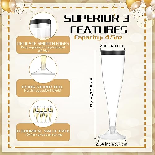 Zubebe 100 Pcs Plastic Champagne Flutes 4.5oz Classic Champagne Clear Plastic Cups Wedding Party Toasting Cocktail Cups Bulk Home Toasting Drinking Party(Blue)