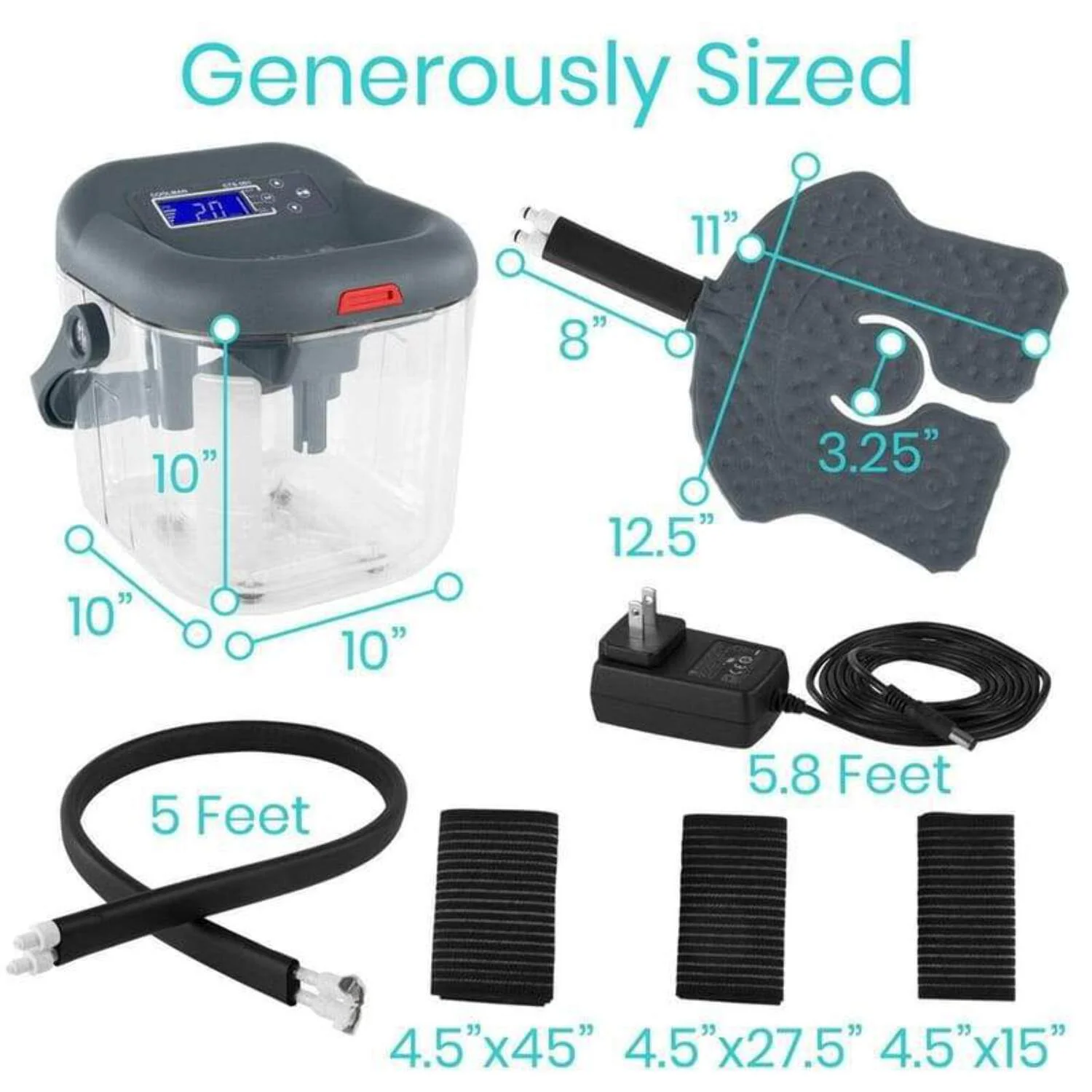 Vive Ice Machine for Knee & Shoulder After Surgery - Cold Therapy for Knee & Hip Replacement - Large Cryotherapy Pad with Quiet Pump - Flexible Cuff Unit for Ankle, Cervical, Back, Leg, ACL