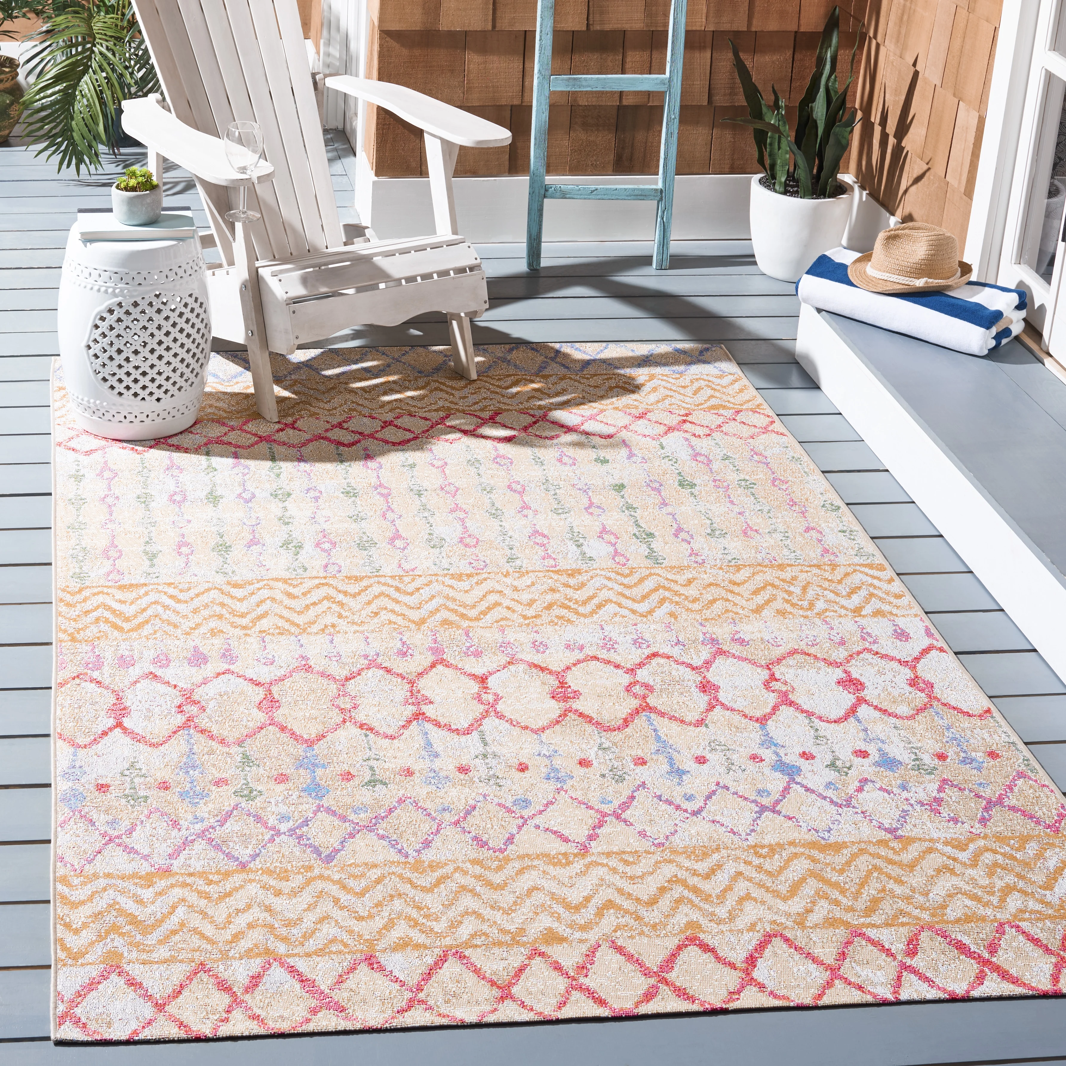 Safavieh Summer Samia Outdoor Geometric Distressed Area Rug, Gold/Blue, 8' x 10'5
