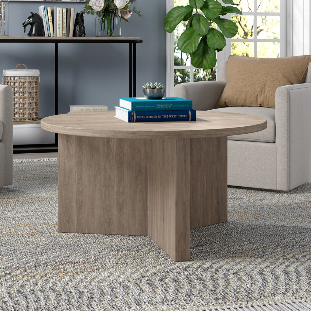 HomeRoots  32 in. Grey Grain Round Coffee Table