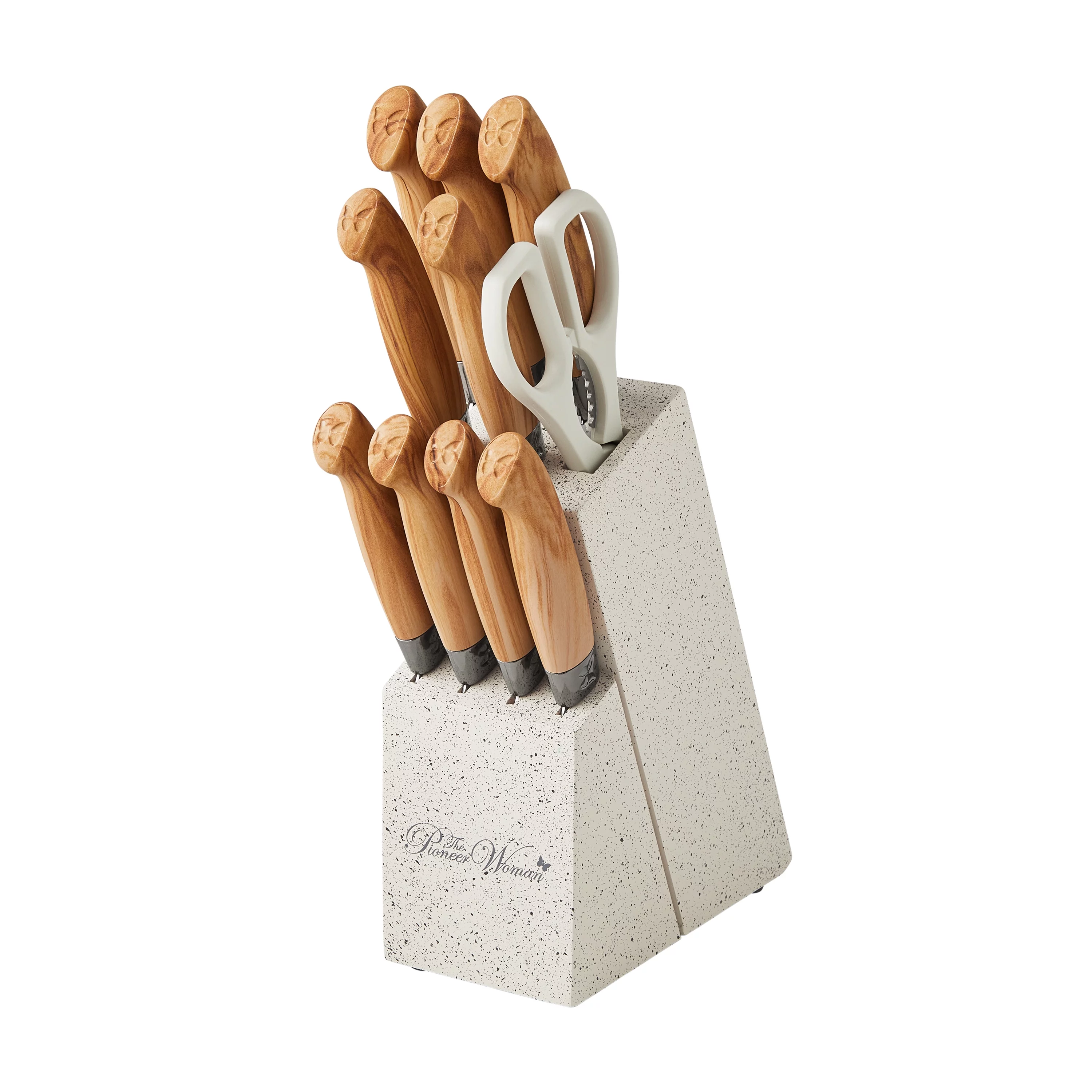 The Pioneer Woman 11-Piece Stainless Steel Knife Block Set, Linen Speckle