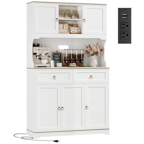 HOSTACK Large Kitchen Pantry Cabinet with Charging Station, 71