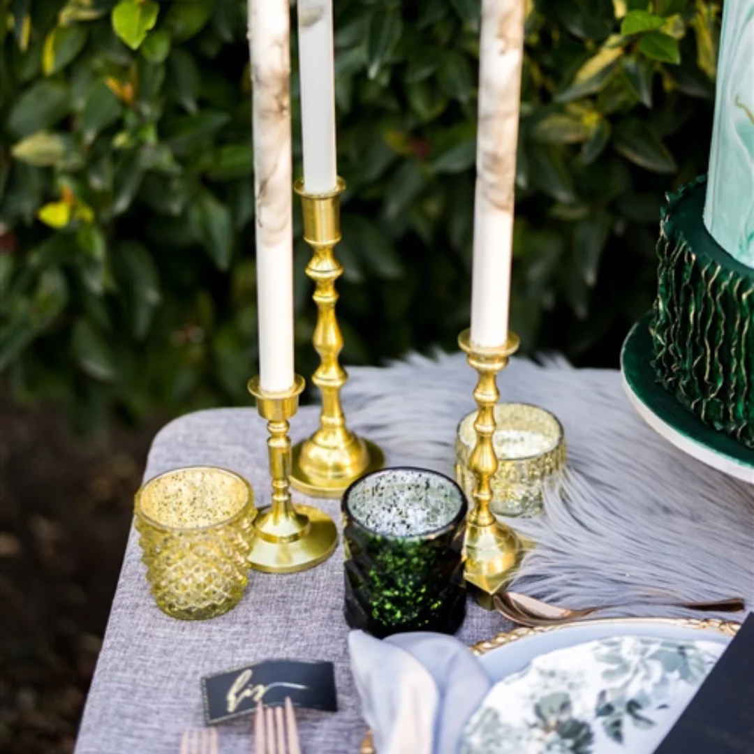 Koyal Wholesale Gold Mixed Taper Holders, Set of 10, Mismatched Metal Candlesticks Set