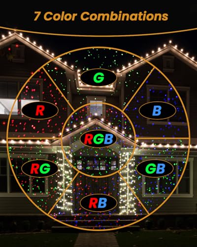 Christmas Laser Lights Outdoor, RGB (Red, Green, Blue) Light Projector with RF Remote and Timer for Parties & Wedding, Brighter Projection Lights for Christmas, Holidays and Garden Decor