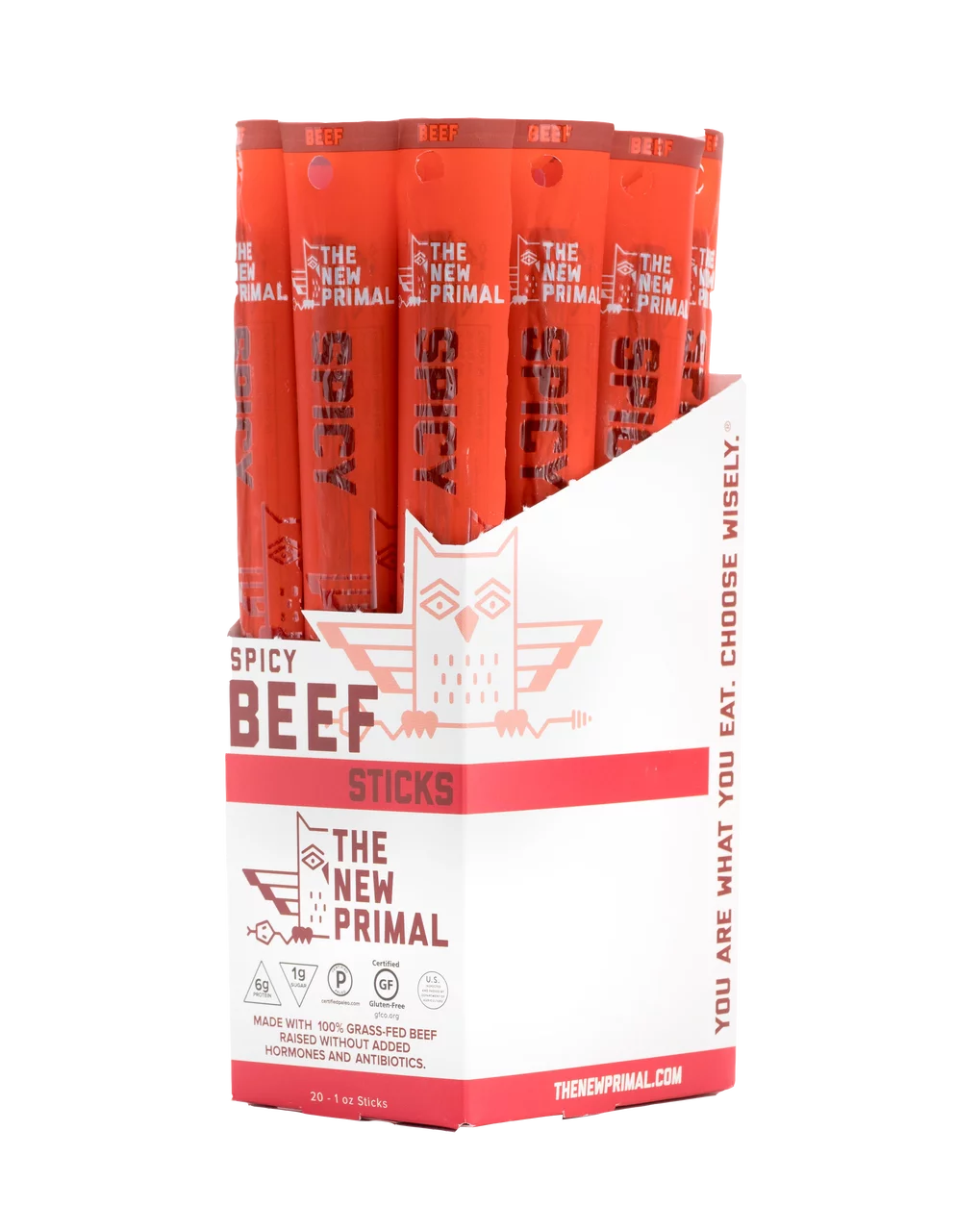 The New Primal Beef Jerky Sticks, Spicy, 1 oz (Pack of 20)