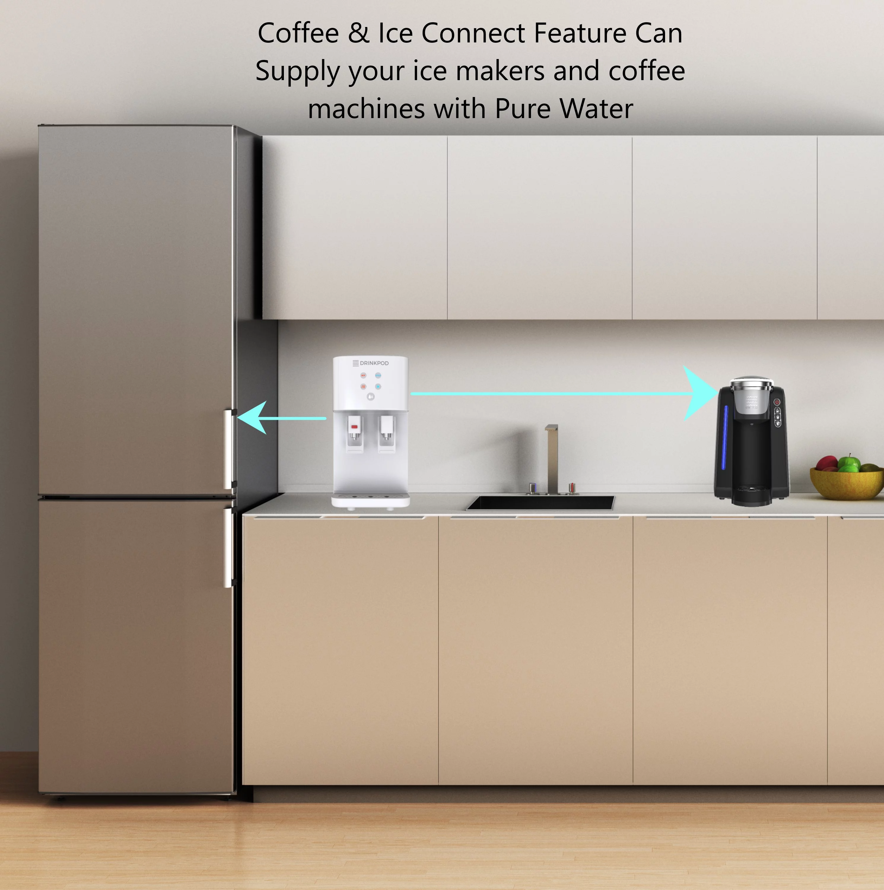 Drinkpod DP2000 2000 Series Touchless Bottleless Hot & Cold Water Cooler Dispenser with 4 Stage Purification, Complete Installation Kit & Cafe Connect