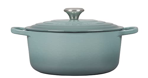 Le Creuset Enameled Cast Iron Signature Round Dutch Oven with Lid, 5.5 Quart, Sea Salt & Signature Saucepan - Sea Salt