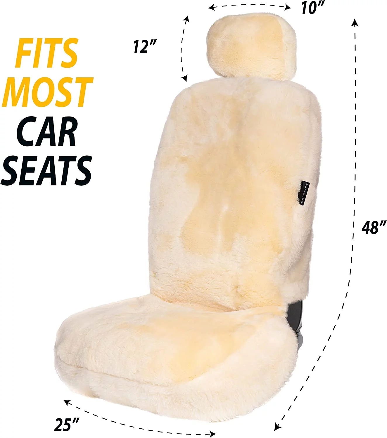 Zone Tech Genuine Sheepskin Ivory Car Seat Cover, Fluffy Luxury Wool Front Seat Covers, Universal Fits Car, Truck, SUV, & Van