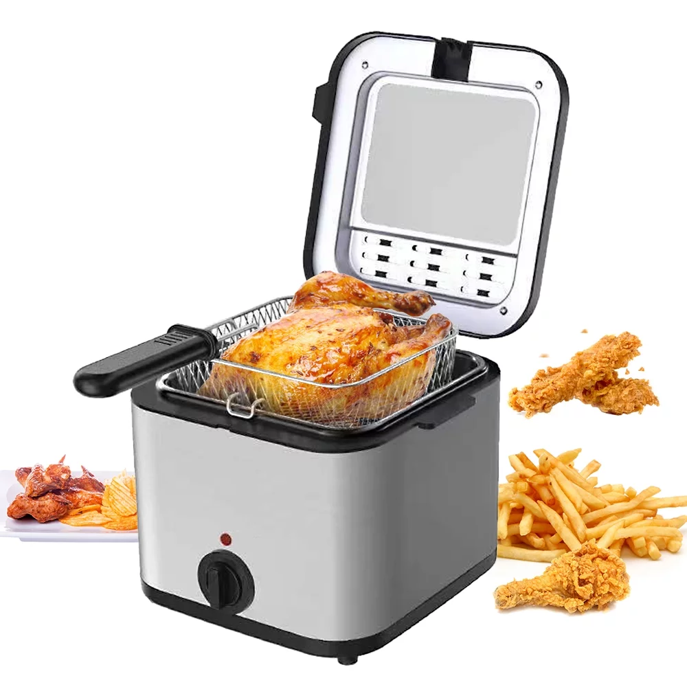 1000W Electric Fryer 2.5L - Stainless Steel Multi-Function Household Small Fryer for Kebabs and French Fries